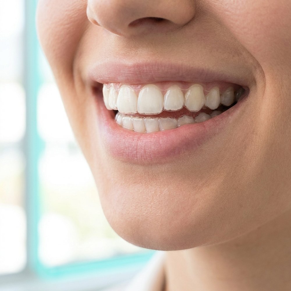 Sorriso alinhado depois do tratamento ortodôntico
